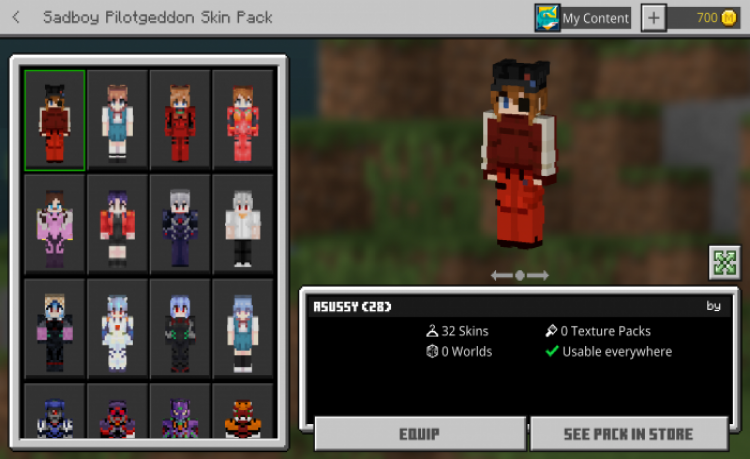 MCPE/Bedrock Neon Genesis Evangelion Skin Pack